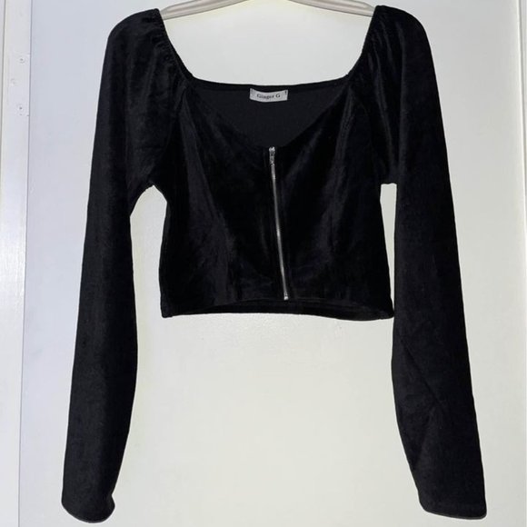Ginger G Tops - "Ginger G" Black Zip Front Midriff Sweater, Medium